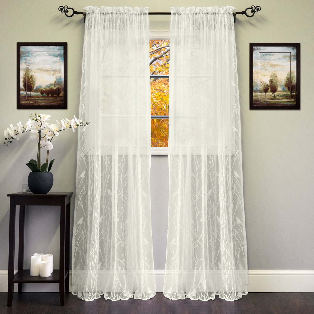 Sweet Home Collection Old World Style Floral Heavy Lace Kitchen Curtain Swag pair Hopewell Cream