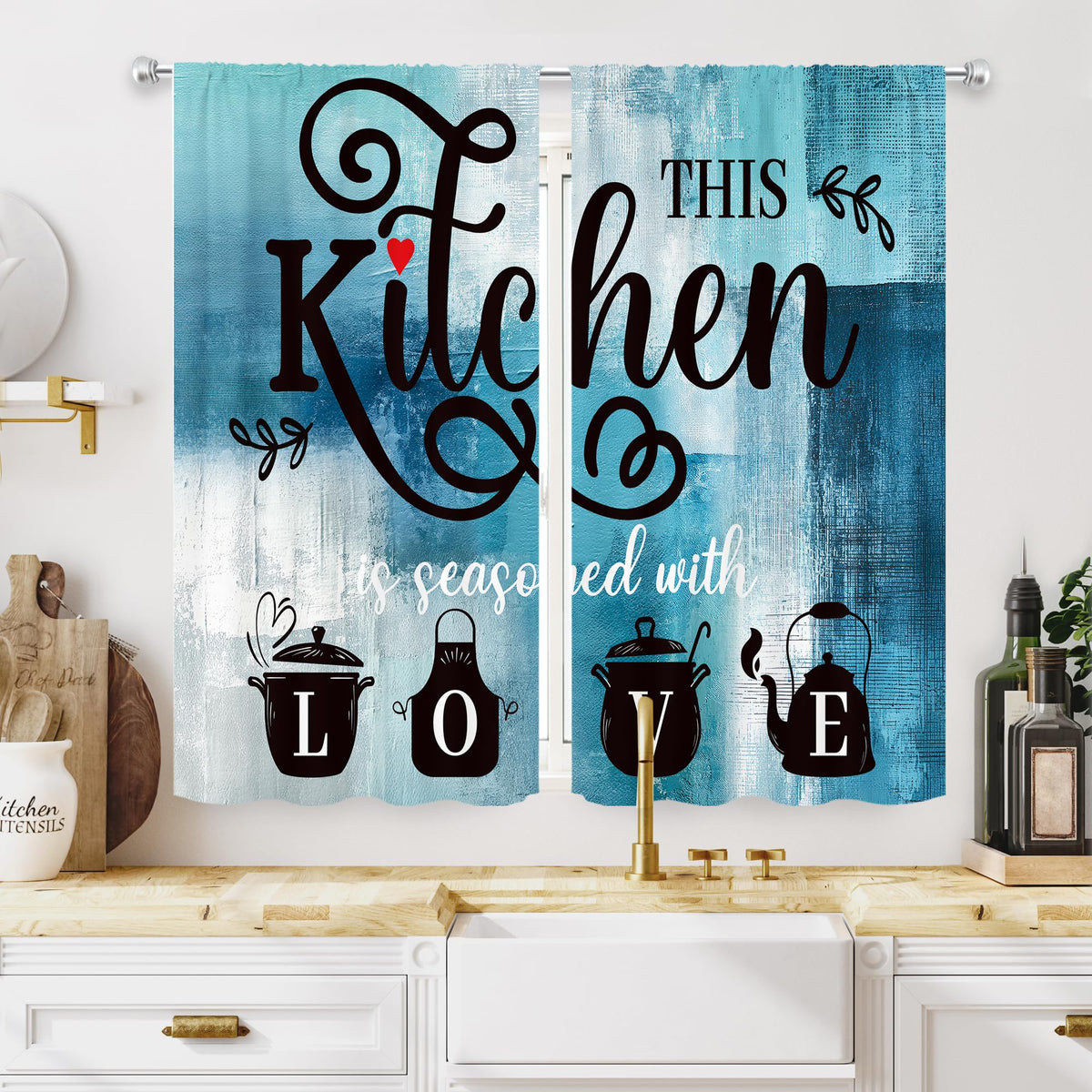 Abstract Burnt Orange Kitchen Curtains 27.5W x 39H Inch Vintage 2 Panels