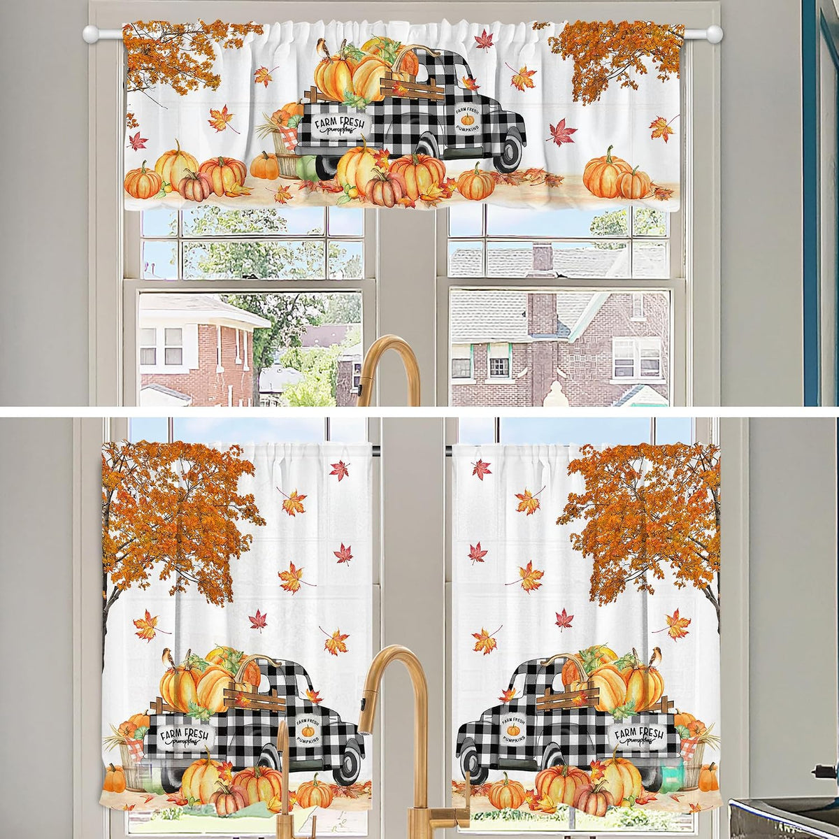 Hexagram Fall Curtains for Kitchen 3 Piece Set, 54x36 Inch