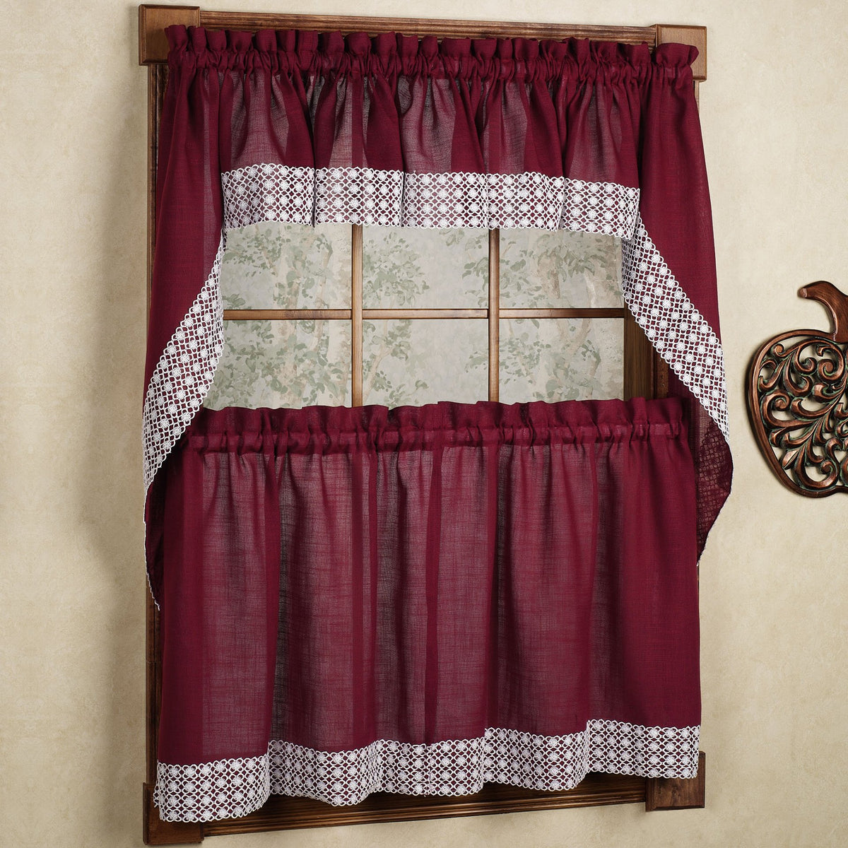Sweet Home Collection Old World Style Floral Heavy Lace Kitchen Curtain Swag pair Hopewell Cream