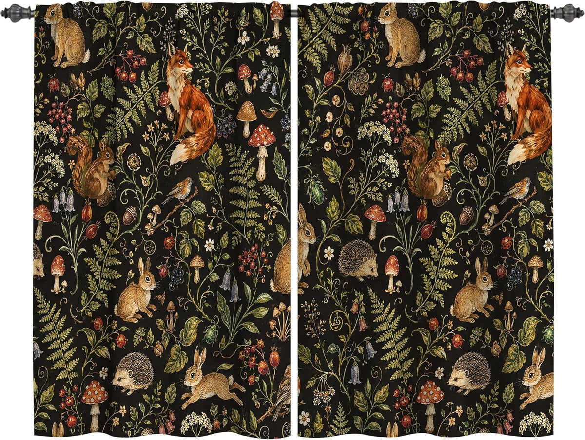 Mushroom Kitchen Curtains Window Drapes Tiers 2 Panels 28"x36"