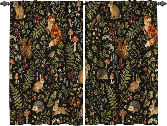 Mushroom Kitchen Curtains Window Drapes Tiers 2 Panels 28"x36"