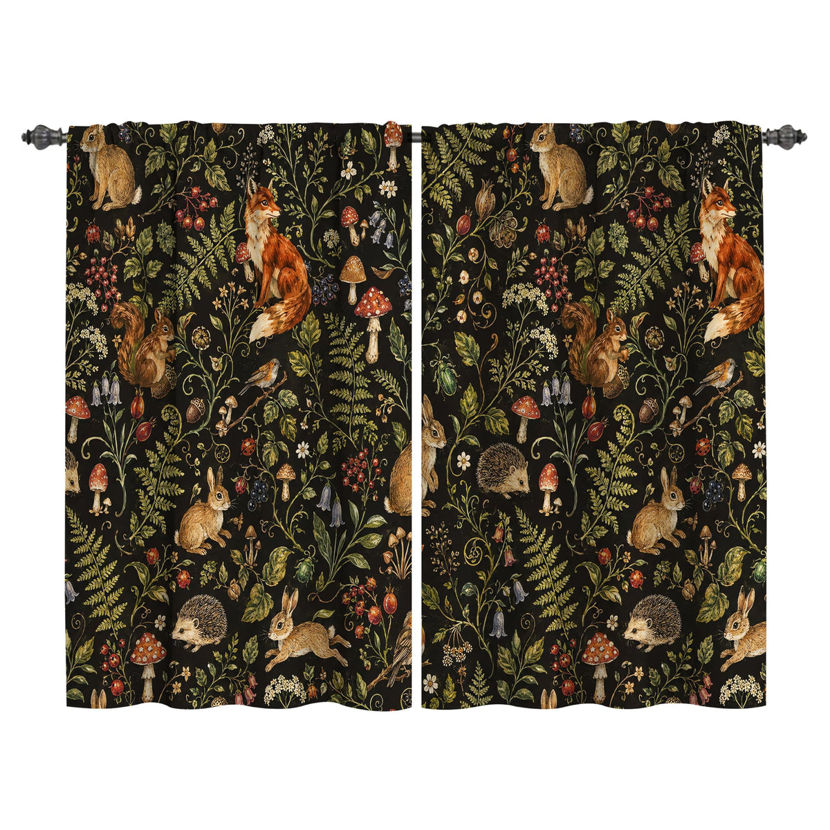 Mushroom Kitchen Curtains Window Drapes Tiers 2 Panels 28"x36"