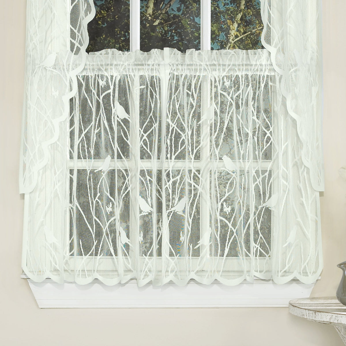 Sweet Home Collection Old World Style Floral Heavy Lace Kitchen Curtain Swag pair Hopewell Cream