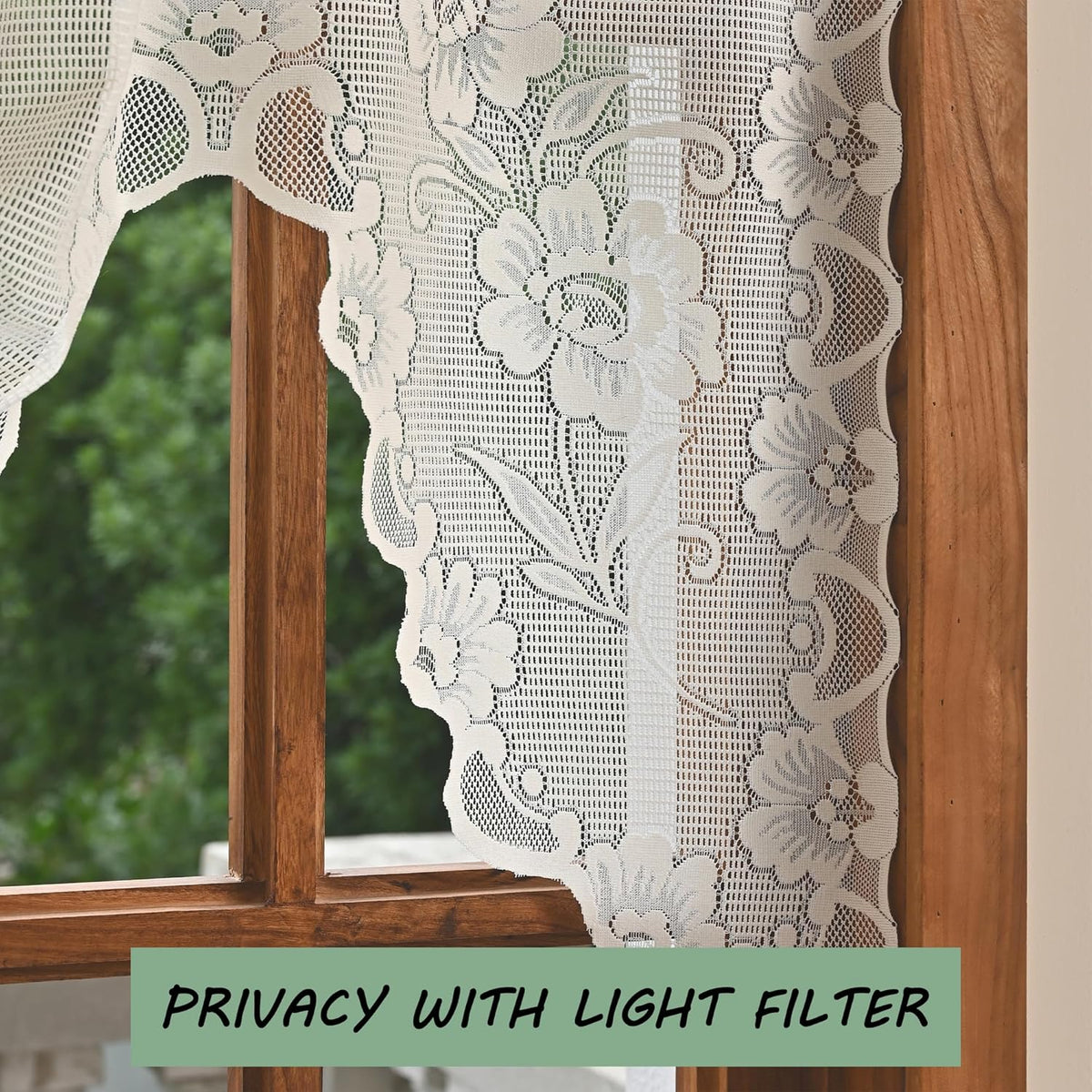 Jayla Beige Semi-Sheer Floral Lace Curtain Swag for Kitchen Half Window Bathroom Decoration Rod Pocket,39 x 39 Inch, 1 Panel