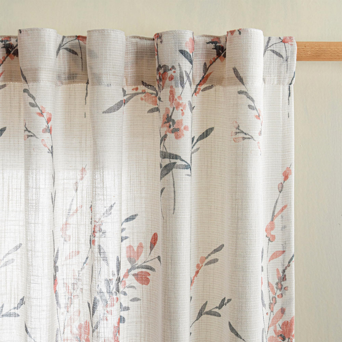 MYSKY HOME Floral Linen Kitchen Tier Curtains 36 Inch Long 2 Panels