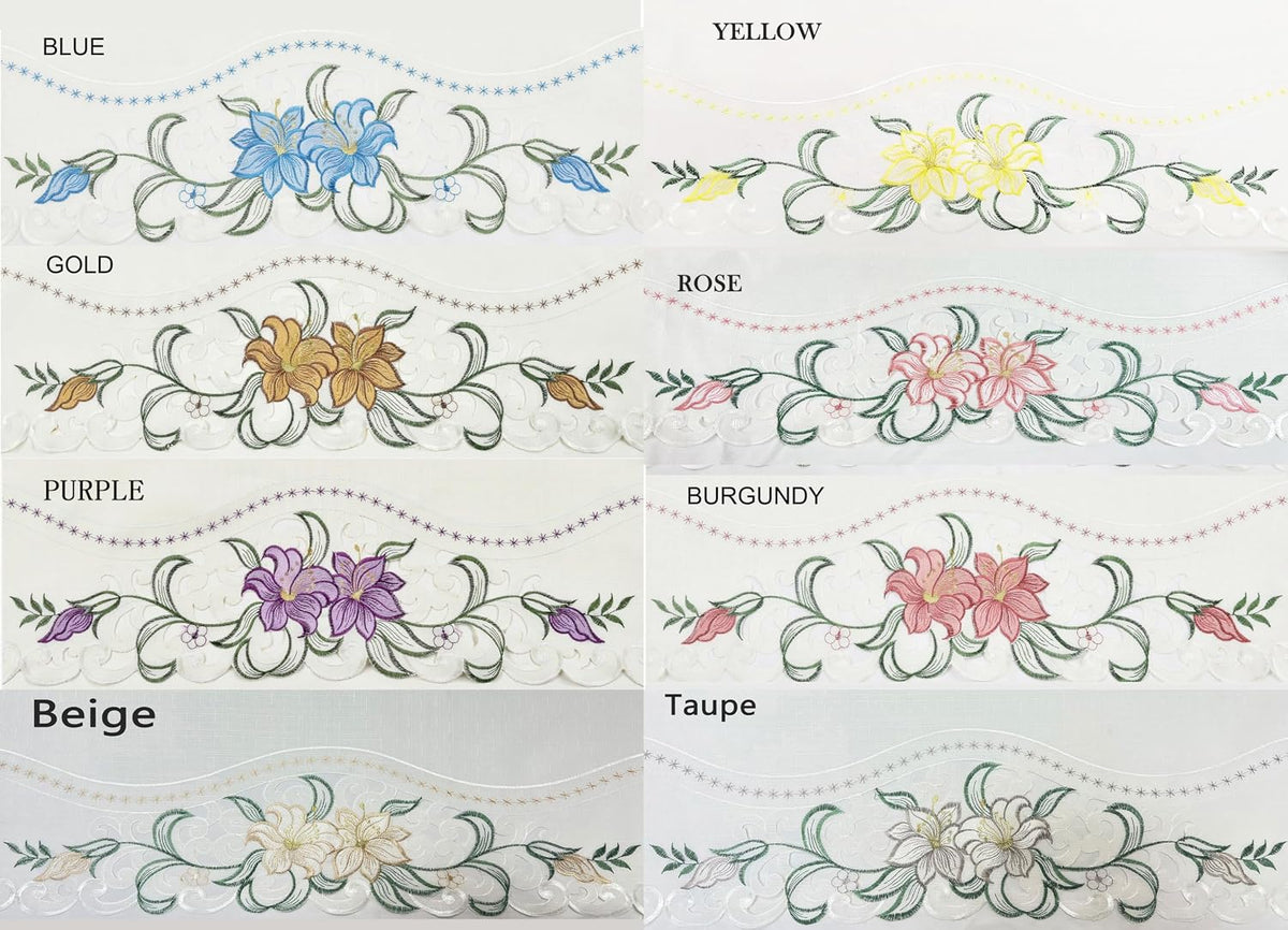GOHD Lily Fragrance 3pcs Colorful Embroidery Kitchen Cafe Curtain Set.Beige
