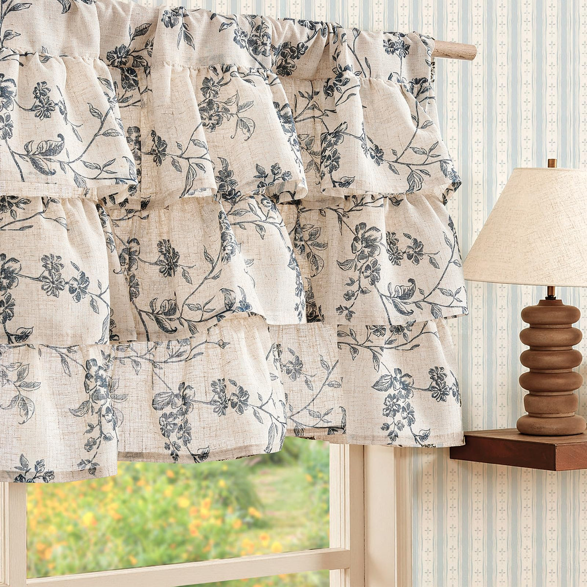 jinchan Alisa Ruffled Floral Valance Curtain 18 Inch 1 Panel Taupe on Linen