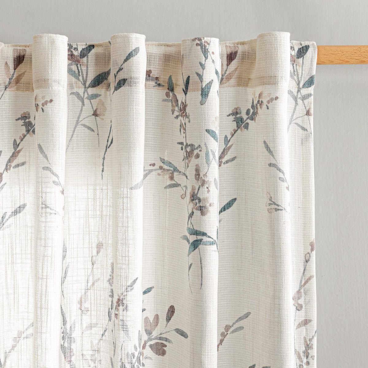 MYSKY HOME Floral Linen Kitchen Tier Curtains 36 Inch Long 2 Panels