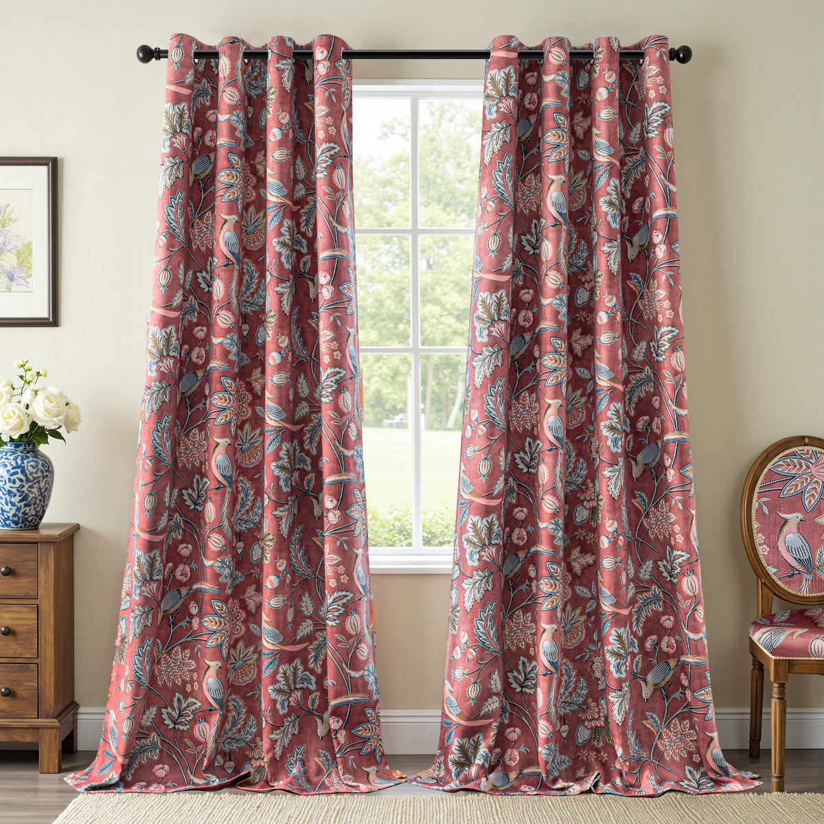 MYSKY HOME Floral Blackout Curtains 45 inch Length 2 Panels Yellow and Blue