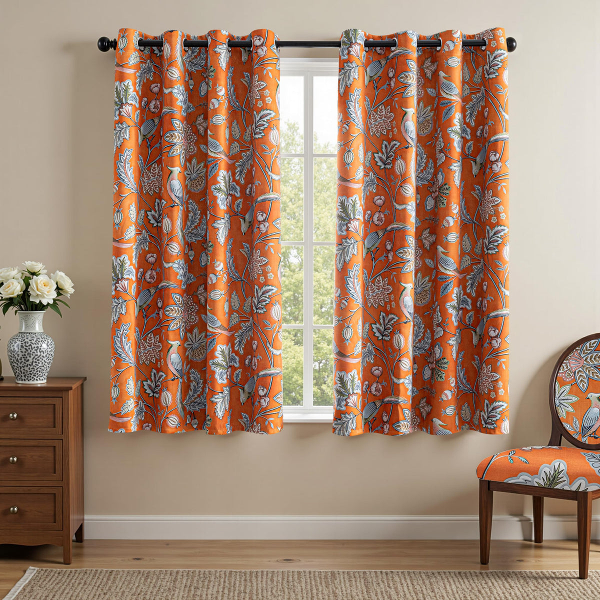 MYSKY HOME Floral Blackout Curtains 45 inch Length 2 Panels Yellow and Blue