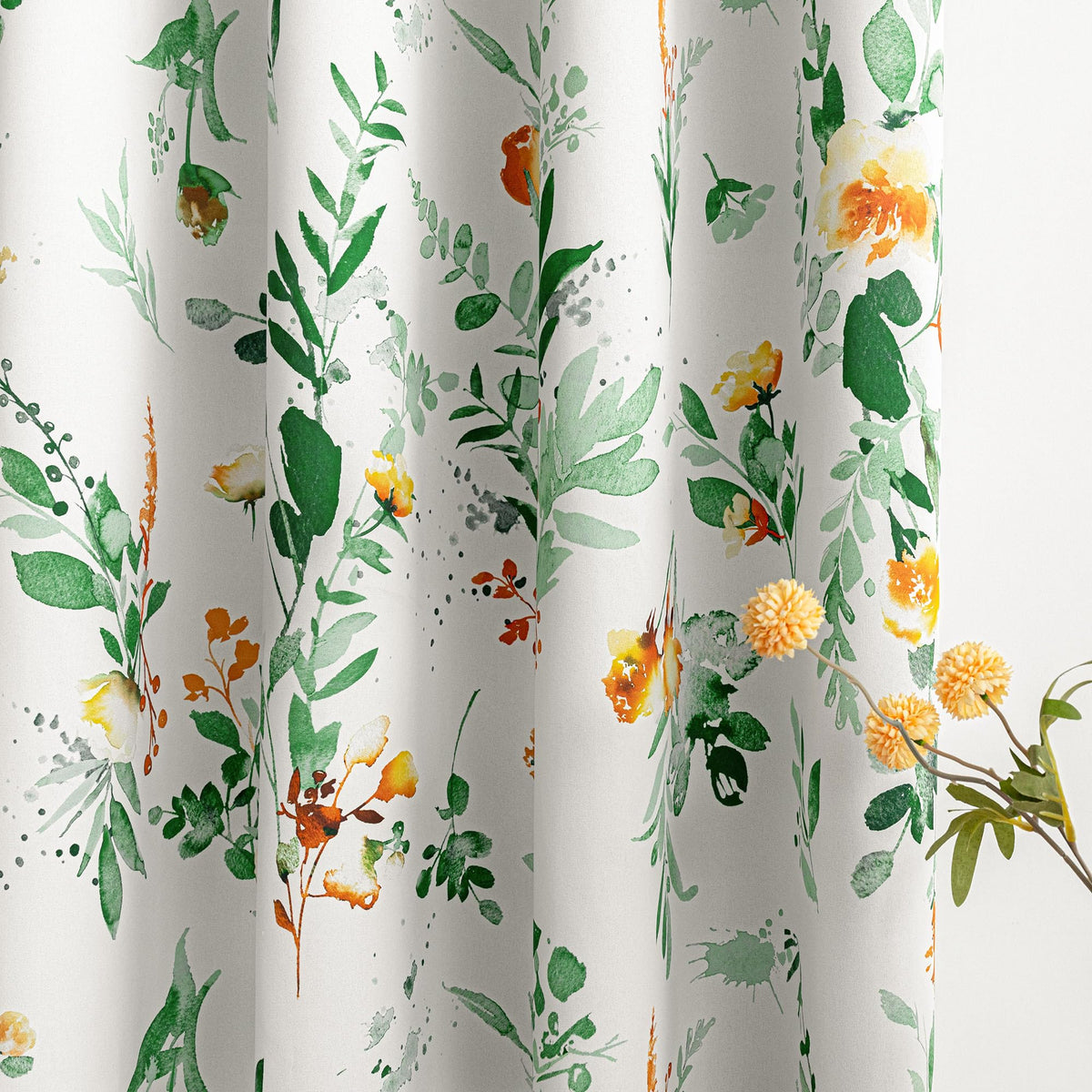 MYSKY HOME Floral Blackout Curtains 45 inch Length 2 Panels Yellow and Blue