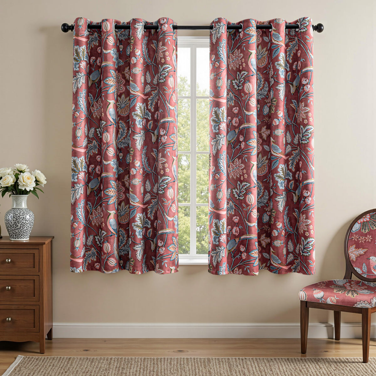 MYSKY HOME Floral Blackout Curtains 45 inch Length 2 Panels Yellow and Blue