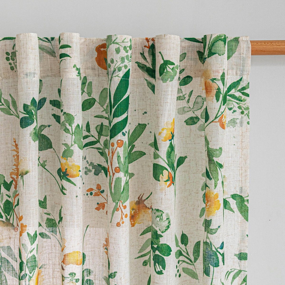 MYSKY HOME Floral Linen Kitchen Tier Curtains 36 Inch Long 2 Panels