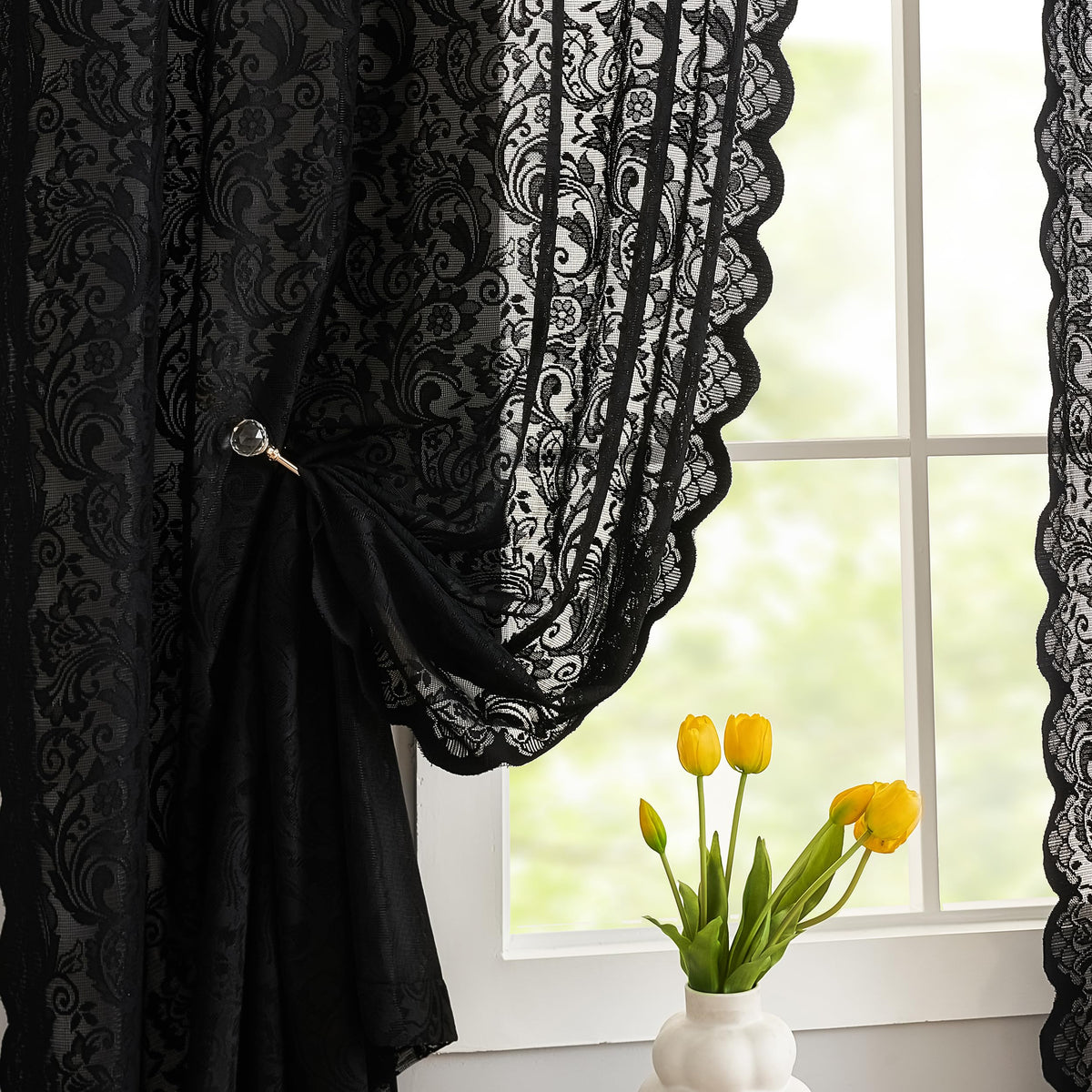 ALIGOGO Short White Lace Kitchen Curtains 36 Length 2 Panels W26 x L36 Inch