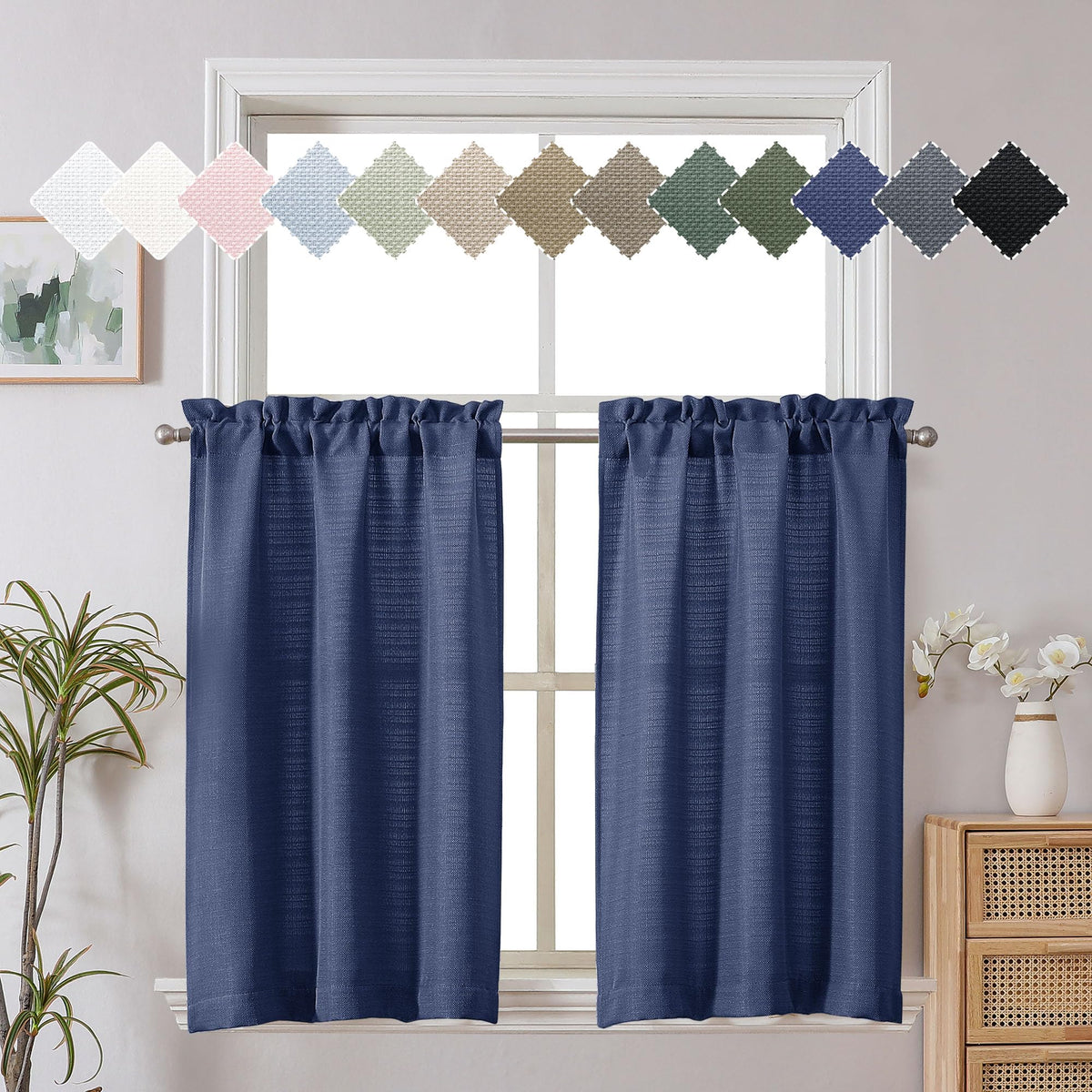 Chyhomenyc 2 Panels White Kitchen Curtains 36 Inch Length Tier Curtain