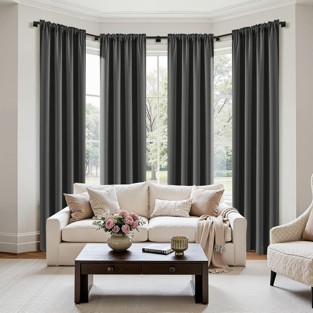 MIULEE Short 36 Inch Blackout Kitchen Window Curtain Black Set of 4 Panels