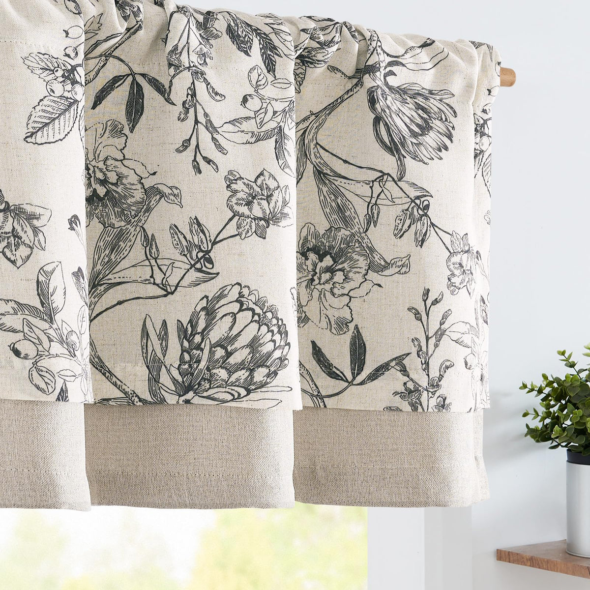 jinchan Floral Linen Kitchen Valance Curtain, 50x18, 1 Panel, Green