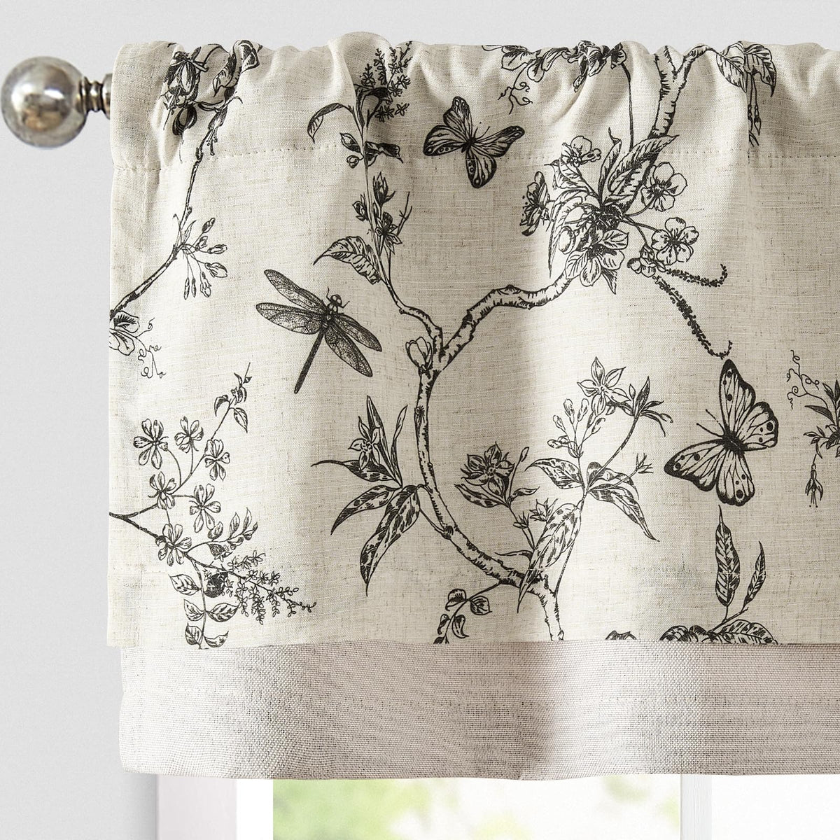 jinchan Amlie Floral Linen Valance Curtain Farmhouse 1 Panel 16 Inch Green