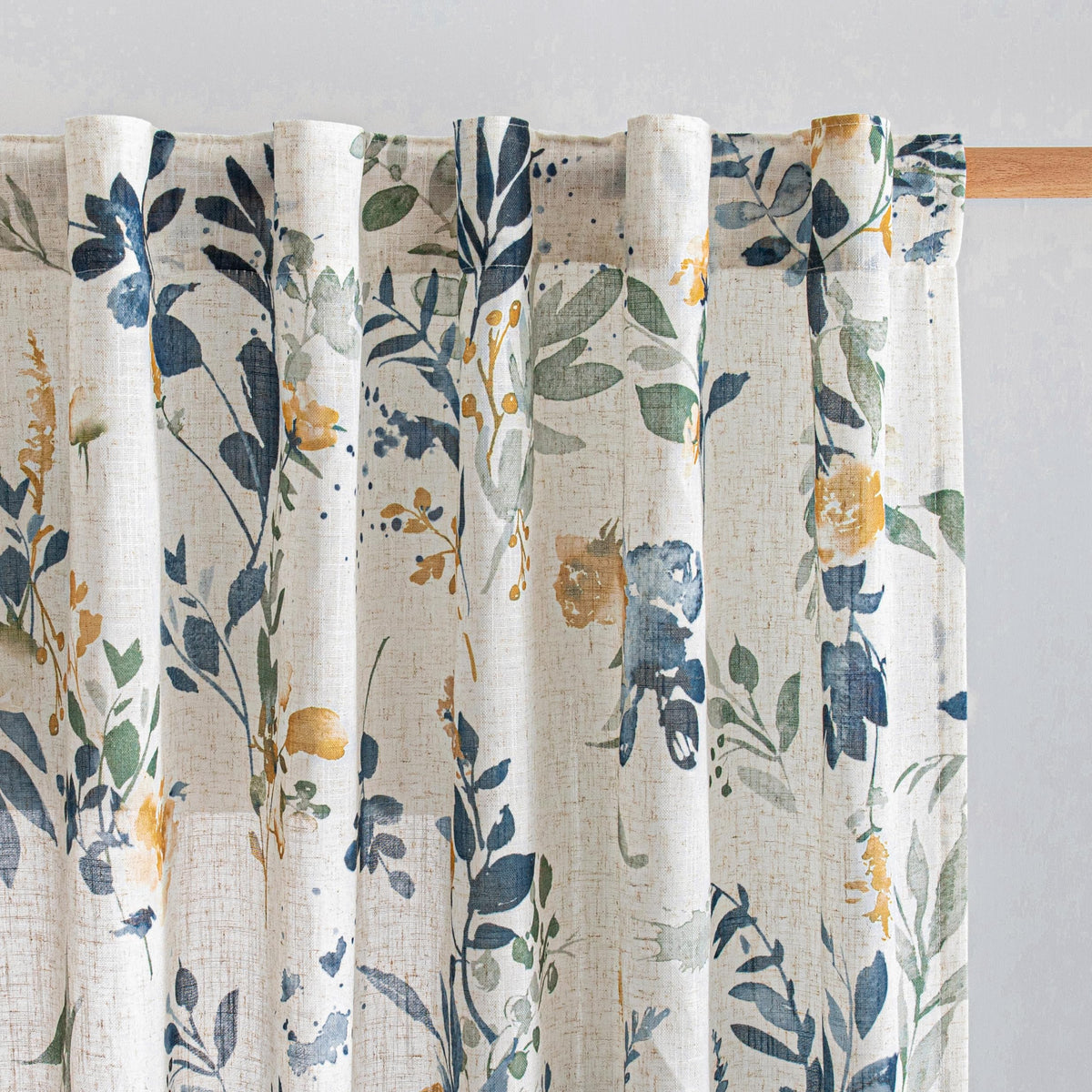 MYSKY HOME Floral Linen Kitchen Tier Curtains 36 Inch Long 2 Panels
