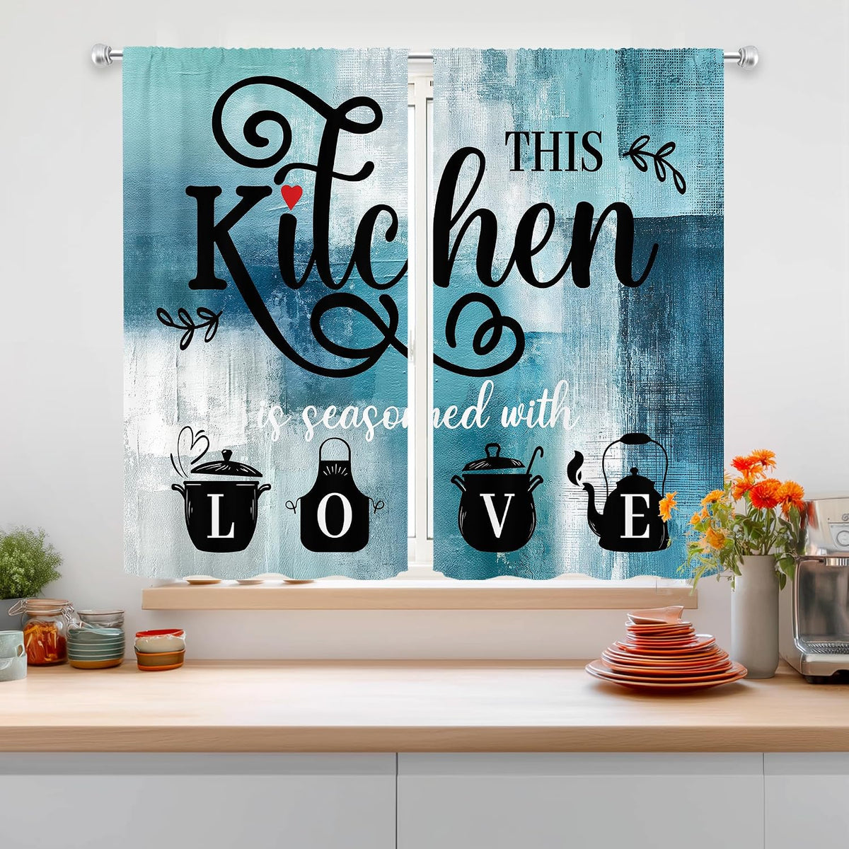 Abstract Burnt Orange Kitchen Curtains 27.5W x 39H Inch Vintage 2 Panels