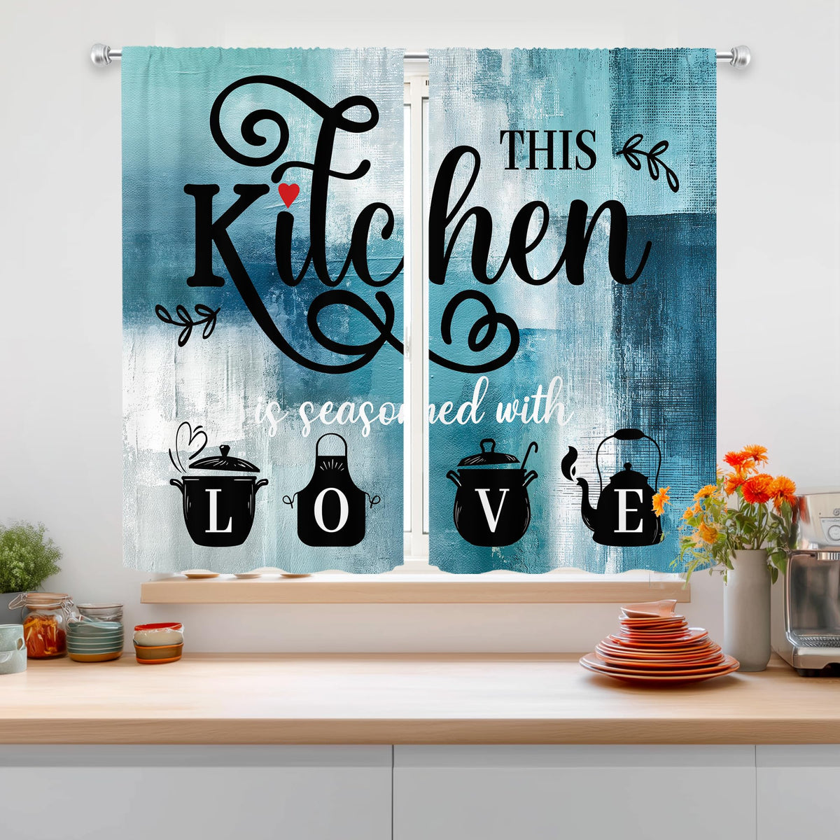 Abstract Burnt Orange Kitchen Curtains 27.5W x 39H Inch Vintage 2 Panels