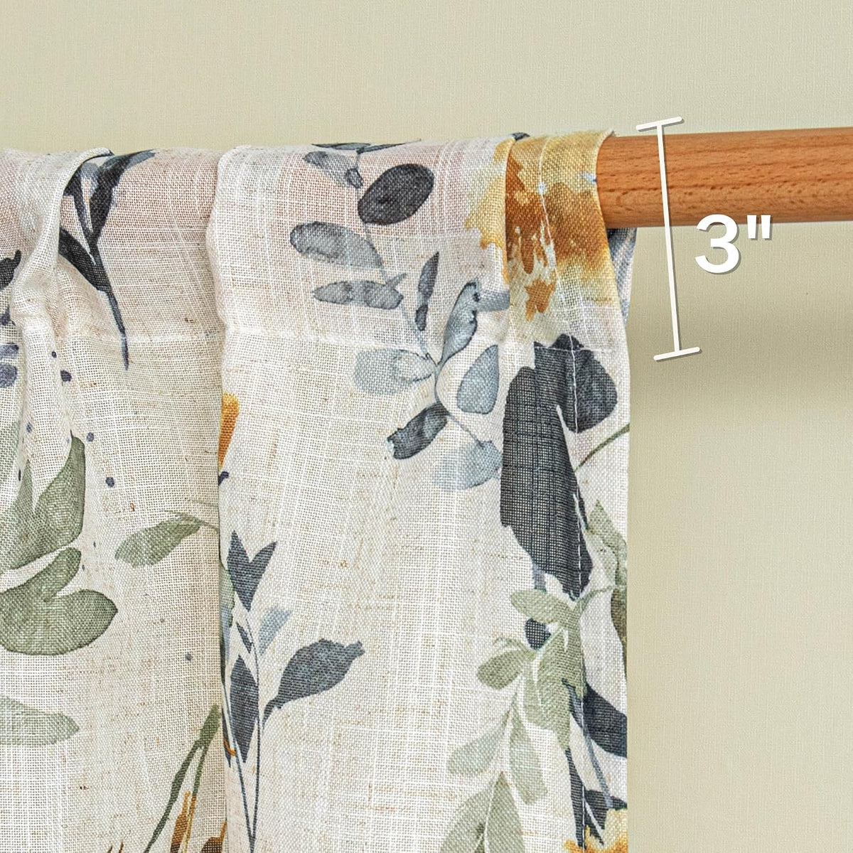 MYSKY HOME Floral Linen Kitchen Tier Curtains 36 Inch Long 2 Panels