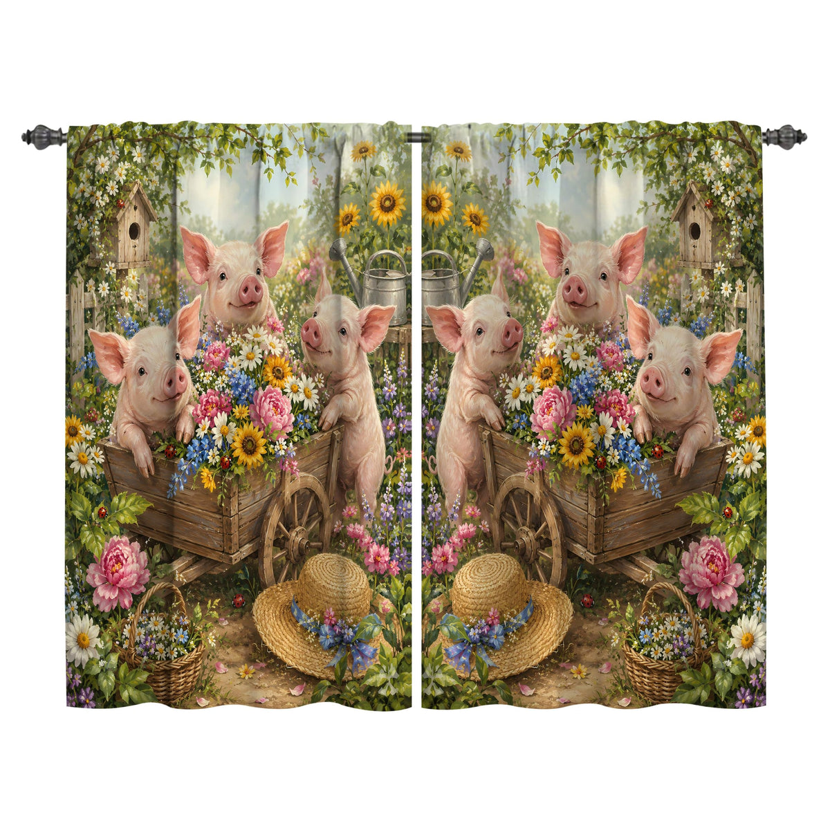 Mushroom Kitchen Curtains Window Drapes Tiers 2 Panels 28"x36"