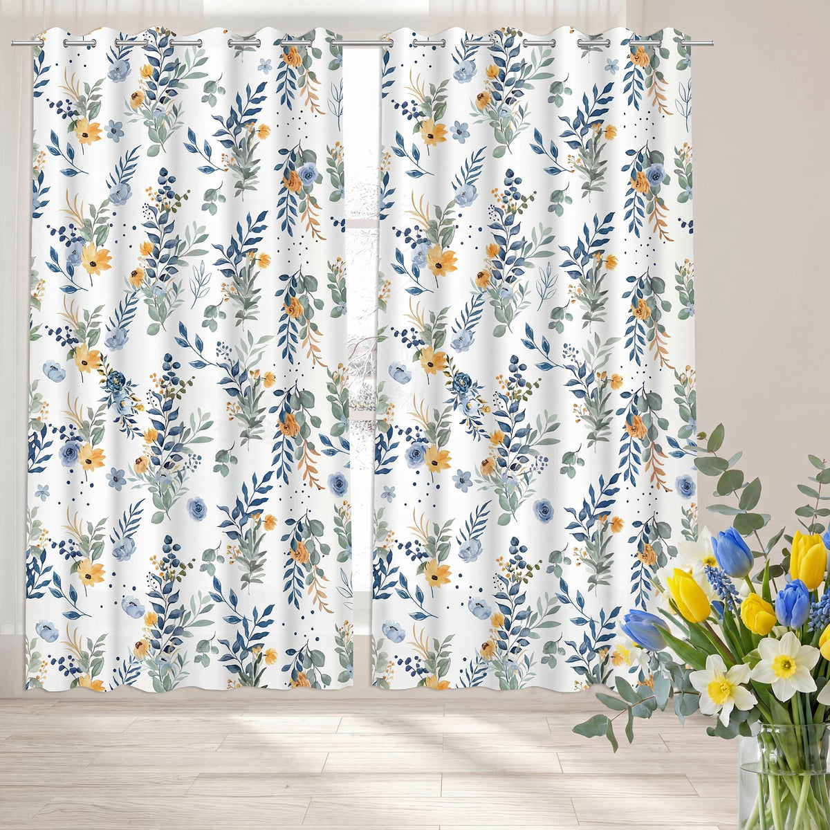 FUTBU Fall Kitchen Curtains for Windows-Fall Decorations Leaves Pumpkin Valances-Autumn Leaf Curtains and Valances Set Decor for Cafe Living Room 27''x24'' 2 Panel & 54x18 Inch Tier Set Thanksgiving