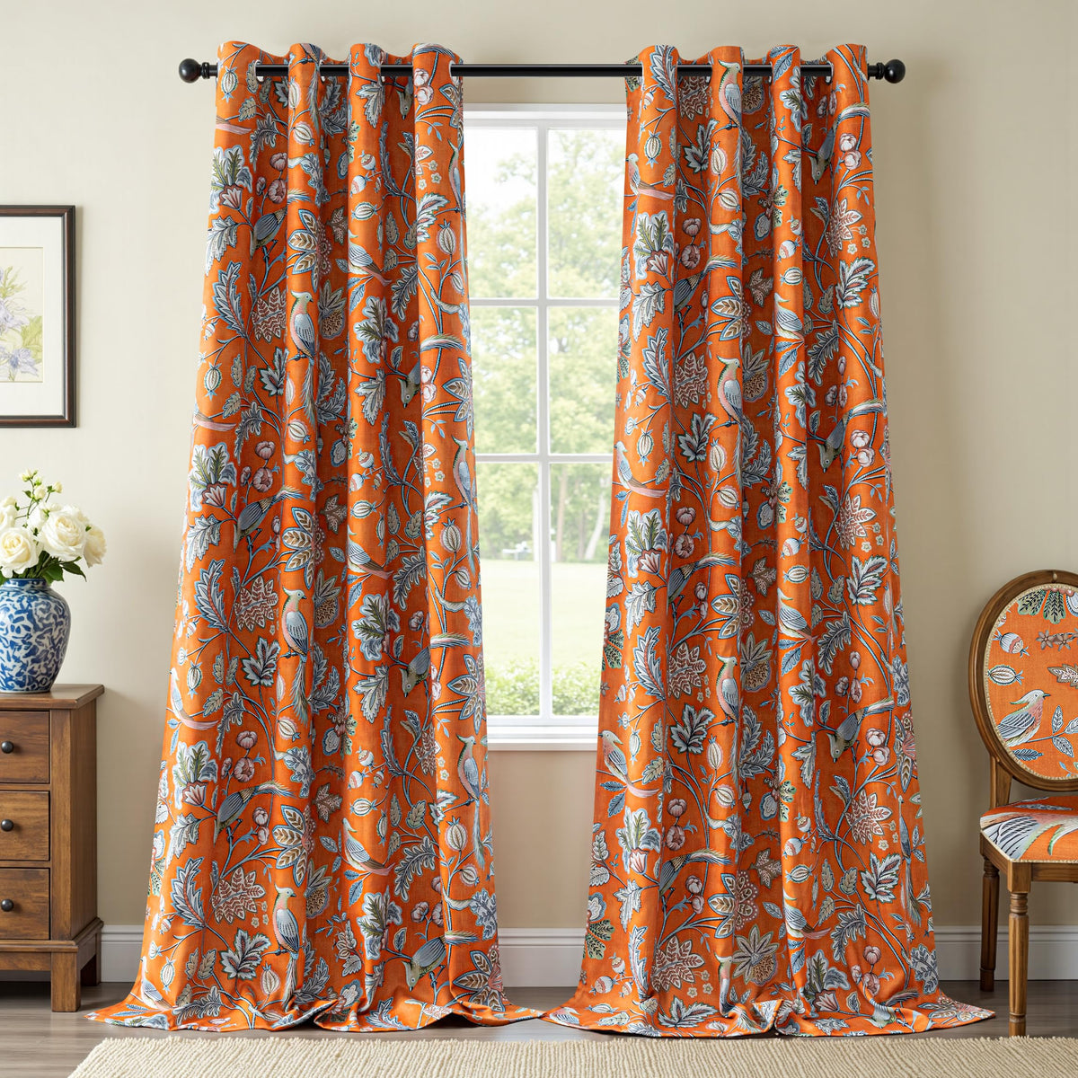 MYSKY HOME Floral Blackout Curtains 45 inch Length 2 Panels Yellow and Blue