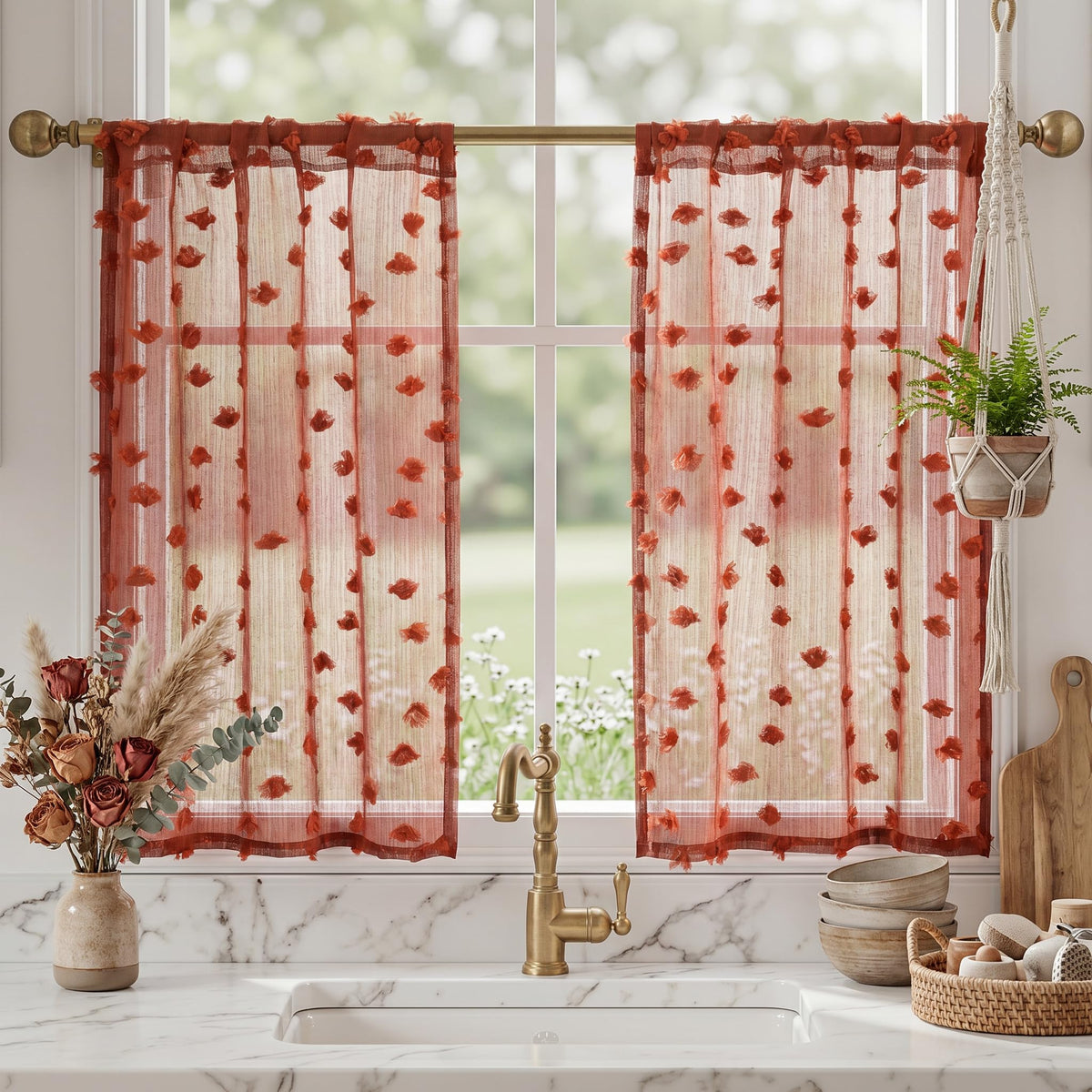MYSKY HOME White Sheer Curtains 36 inch Length for Small Window,2 Panels