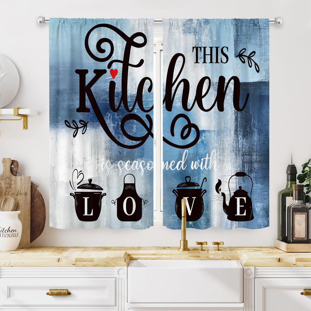 Abstract Burnt Orange Kitchen Curtains 27.5W x 39H Inch Vintage 2 Panels