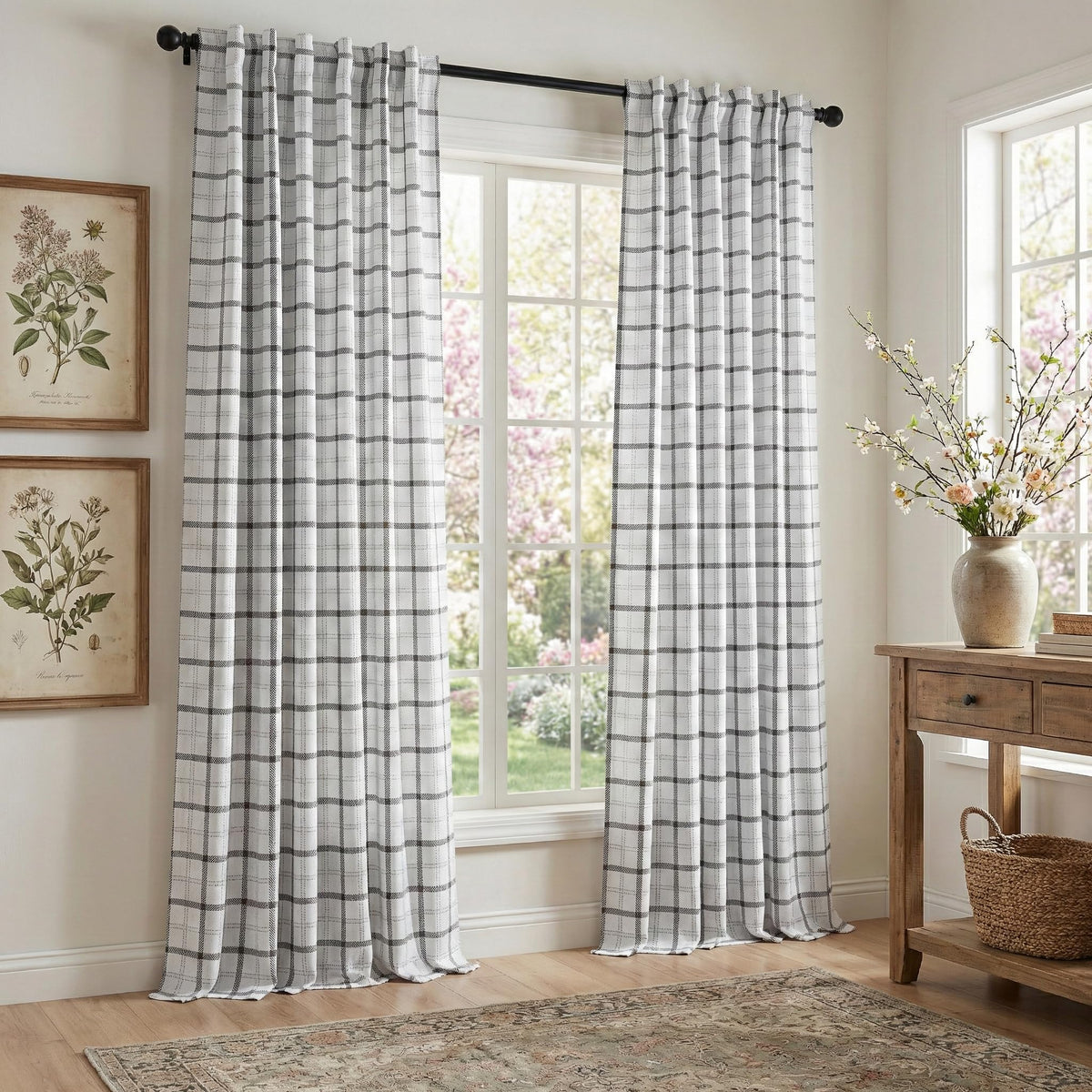 NICETOWN Olive Green Farmhouse Gingham Tiers Kitchen 100% Blackout Curtains