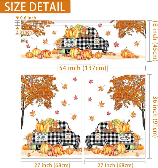 Hexagram Fall Curtains for Kitchen 3 Piece Set, 54x36 Inch