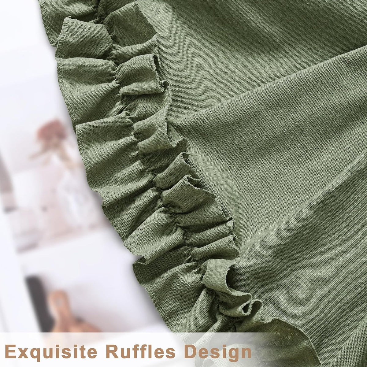 Likiyol Linen Valances for Windows Farmhouse Ruffle Swag Valance Rustic Country Window Valances Light Filtering Kitchen Curtains Rod Pocket Valance Curtains for Bathroom Cafe, Green, 60" W x 36" L
