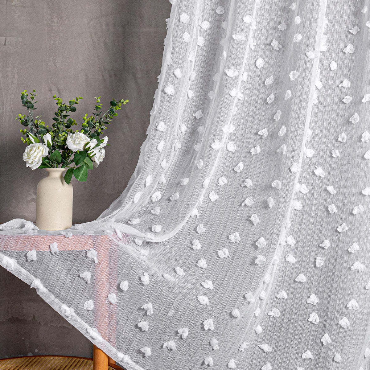 MYSKY HOME White Sheer Curtains 36 inch Length for Small Window,2 Panels