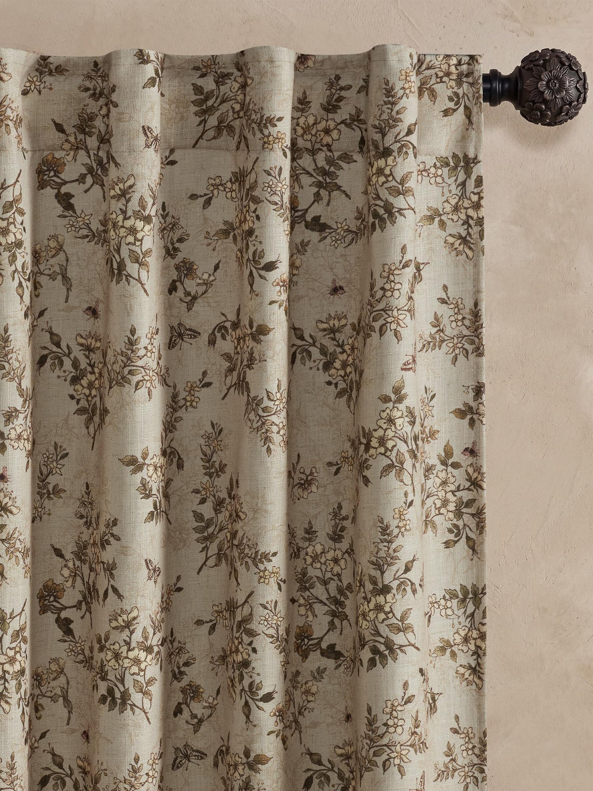 NICETOWN Sage Green Floral Linen Curtains Cafe Curtains, W26 x L36