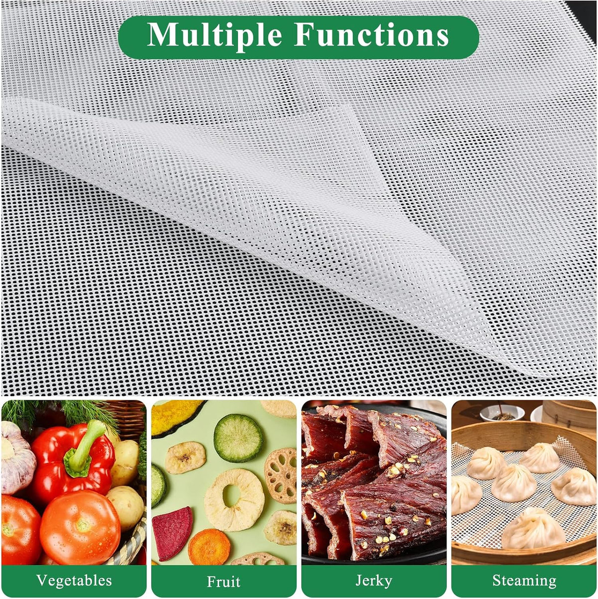 20 Pack Square Silicone Dehydrator Sheets (13.8x13.8 inch), Non-Stick Tray Liners & Reusable Dehydrator Mats for Jerky, Fruit, Herbs, Pet Treats - Fits for Most Food Dehydrators