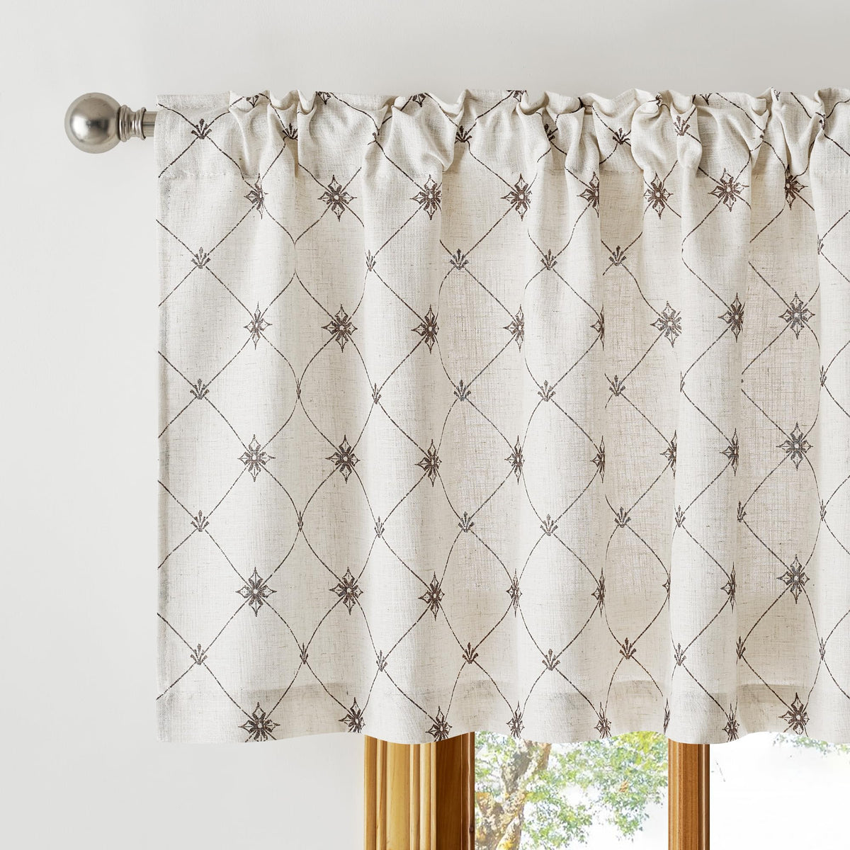 NICETOWN Sage Green Floral Linen Curtains Cafe Curtains, W26 x L36
