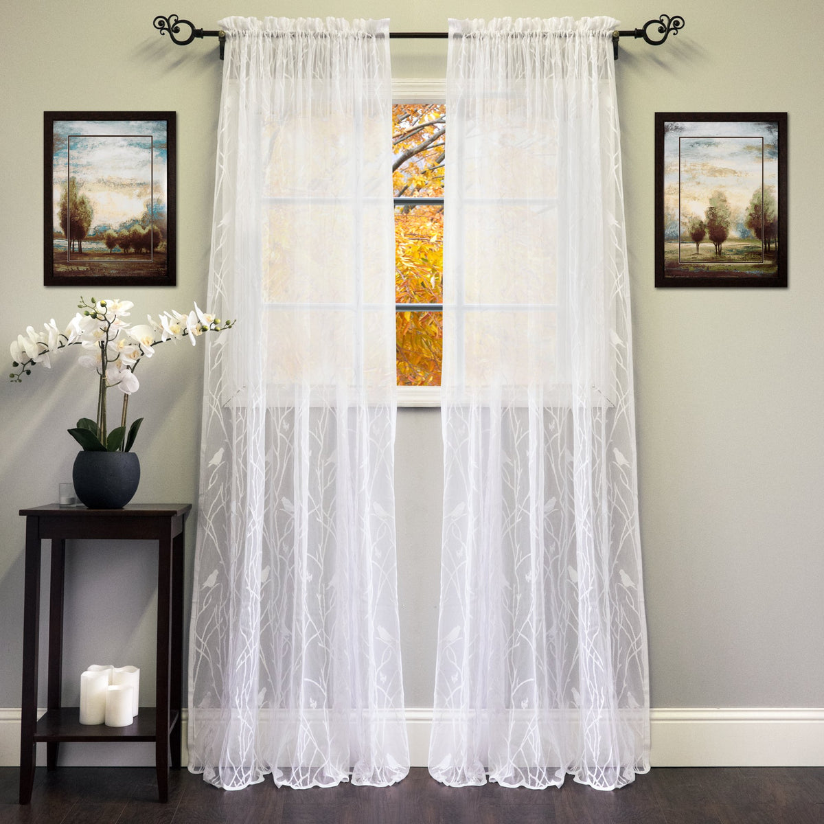 Sweet Home Collection Old World Style Floral Heavy Lace Kitchen Curtain Swag pair Hopewell Cream