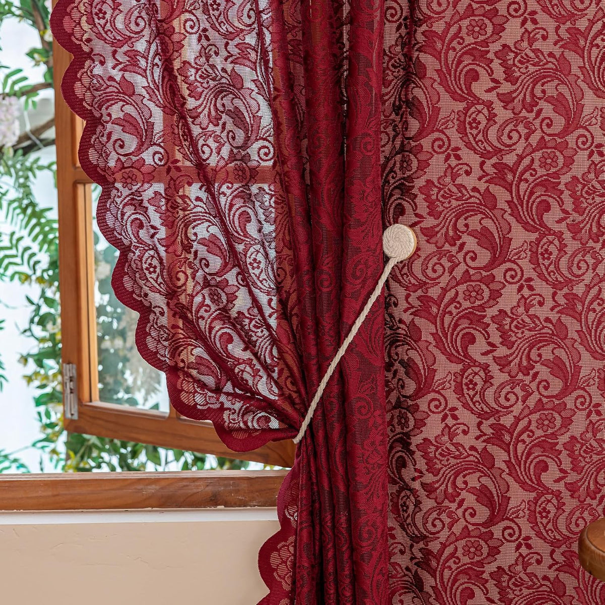 ALIGOGO Short White Lace Kitchen Curtains 36 Length 2 Panels W26 x L36 Inch