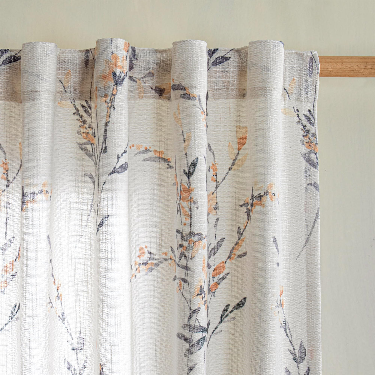 MYSKY HOME Floral Linen Kitchen Tier Curtains 36 Inch Long 2 Panels