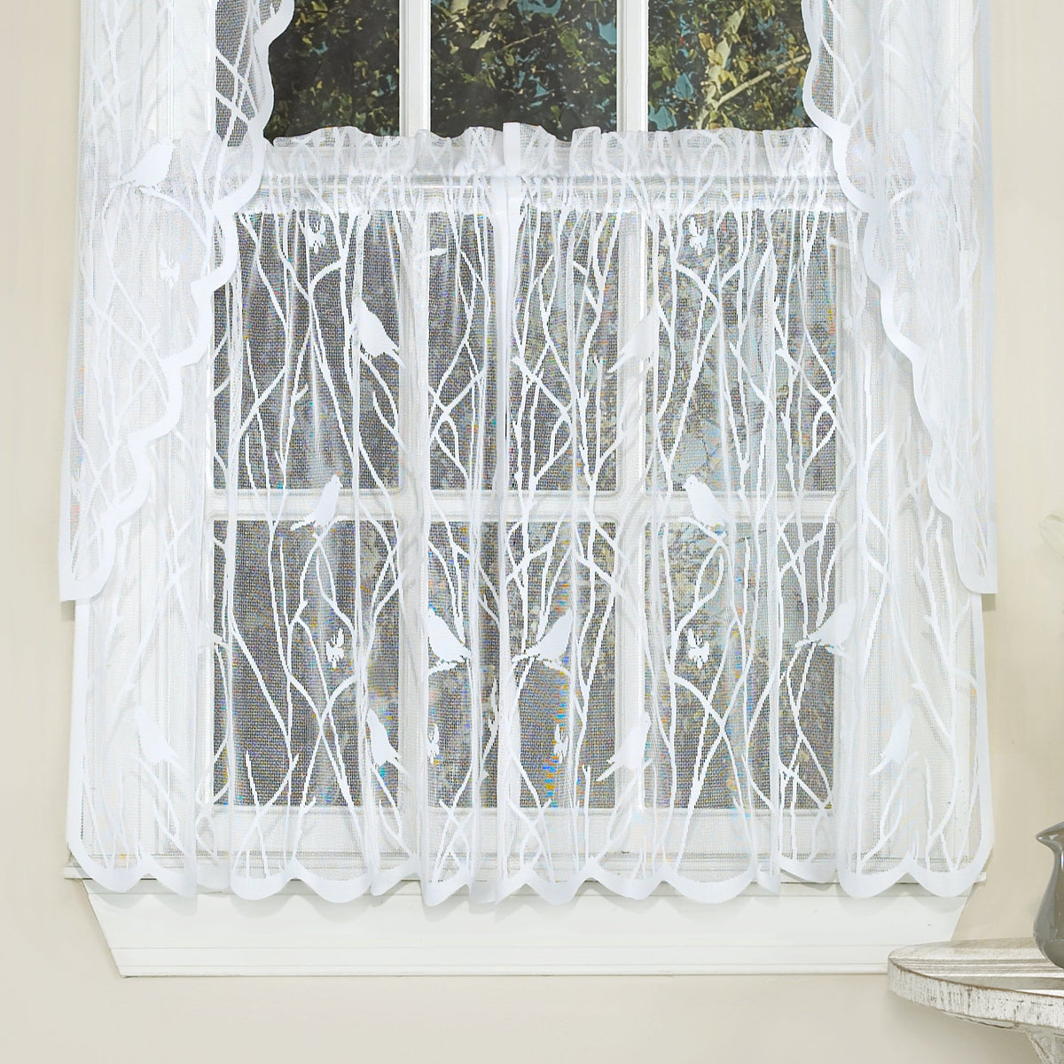 Sweet Home Collection Old World Style Floral Heavy Lace Kitchen Curtain Swag pair Hopewell Cream
