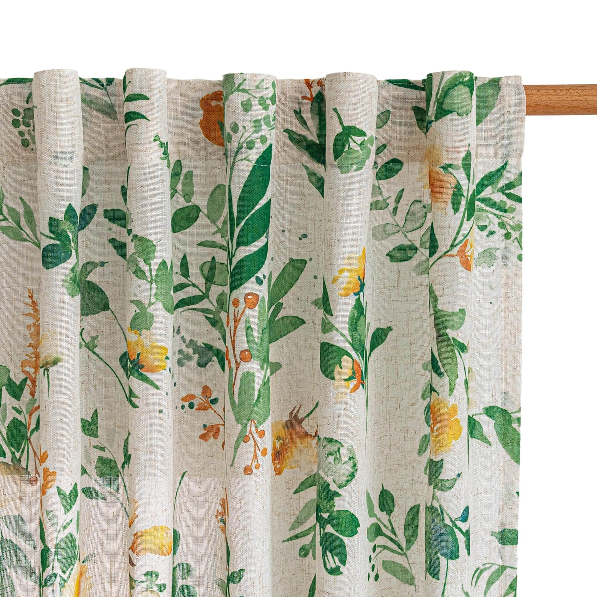 MYSKY HOME Floral Linen Kitchen Tier Curtains 36 Inch Long 2 Panels