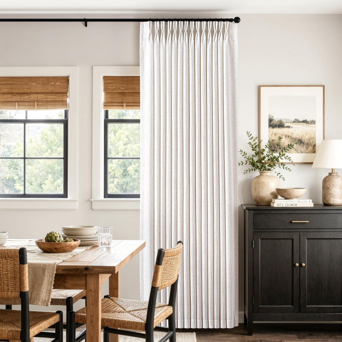 MIULEE Pinch Pleated Thick Linen Curtains 36 Inches Long 2 Panels Natural