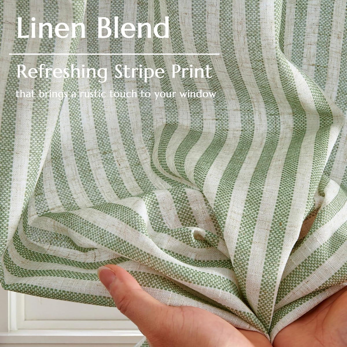 jinchan Striped Linen Kitchen Tier Curtains, 30 Inch, Sage Green, 2 Panels