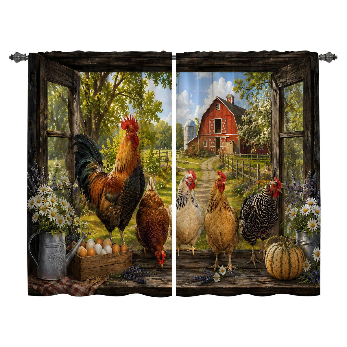 Mushroom Kitchen Curtains Window Drapes Tiers 2 Panels 28"x36"