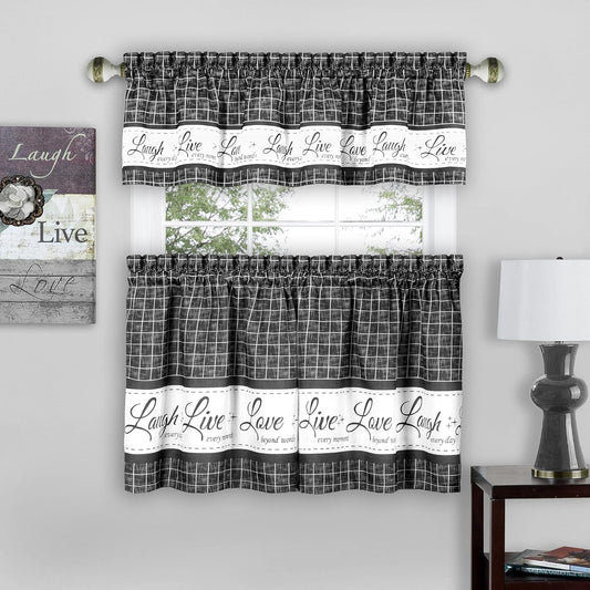 ACHIM Tier and Valance Curtain Set, 58 x 24 in, Charcoal, Light Filtering