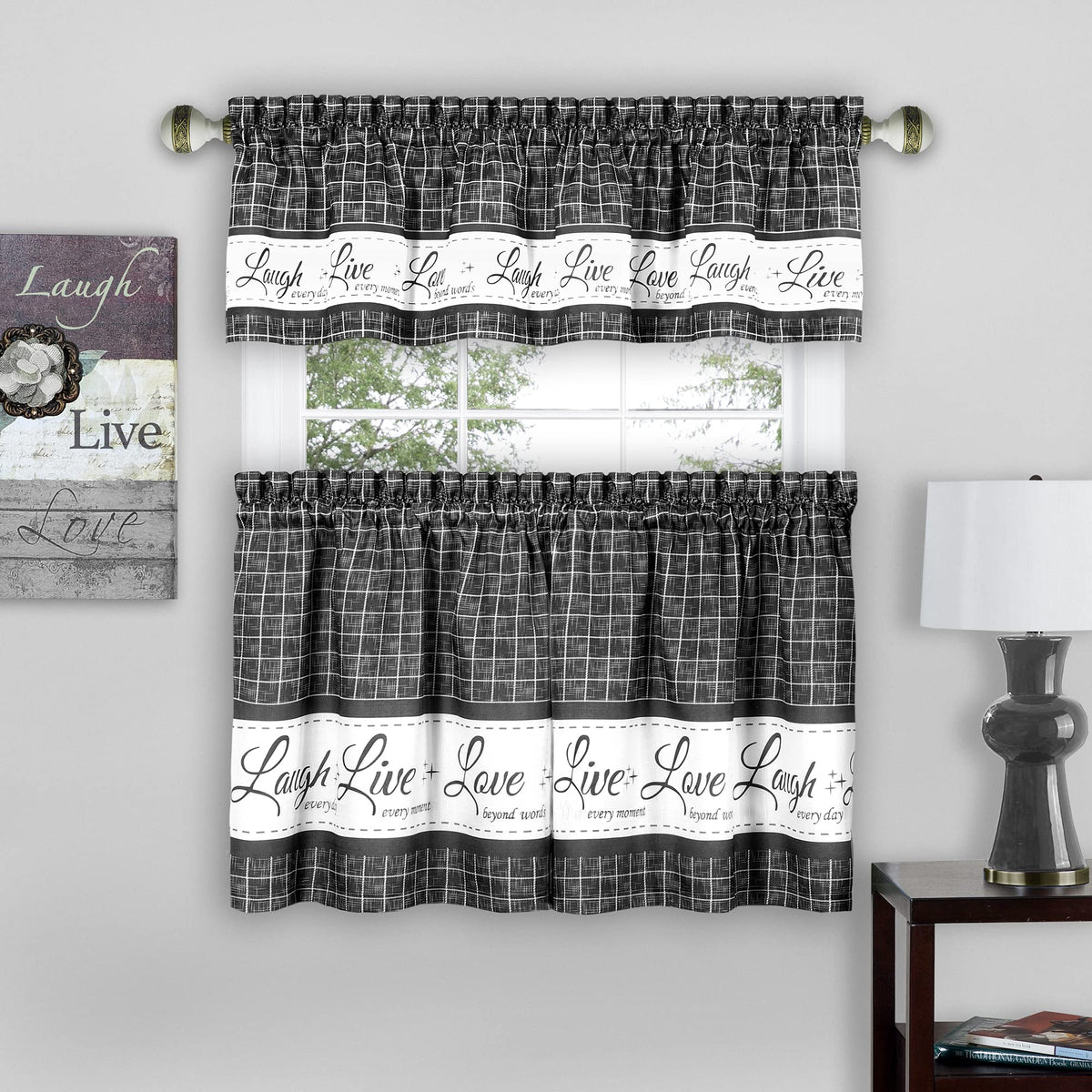 ACHIM Tier and Valance Curtain Set, 58 x 24 in, Charcoal, Light Filtering