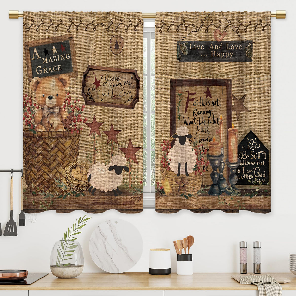 Farmhouse Rooster Kitchen Curtains Rustic Country Bathroom Curtains Window Treatment Drapes Tier Sunflower Vintage Cafe Small Bedroom Short French Door Curtains 2 Panels 27.5x39 Inch